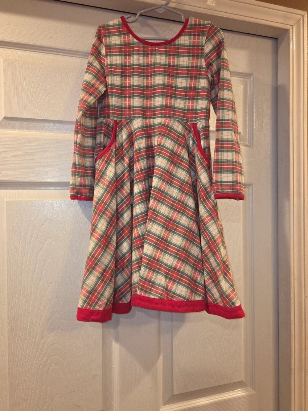 Girls Red and Cream Plaid Long-Sleeve Twirl Dress